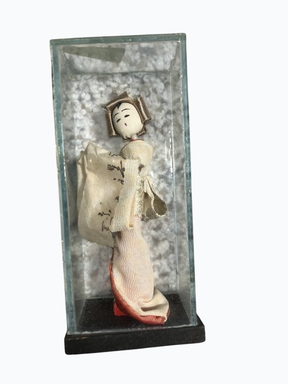 Vintage Japanese Geisha Doll In Glass Case With Kimono Display